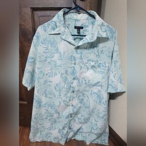 Mens Van Heusen Shirt Button Down Hawaiian Style Size 16‎ 1/2- 17